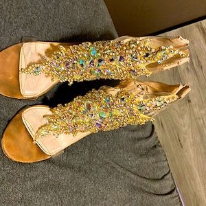 These fashion nova shoes are pink bling out heels